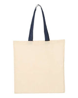 Pretreated Q-Tees QTB6000 Economical Tote with Contrast-Color Handles - Natural/ Navy - Back