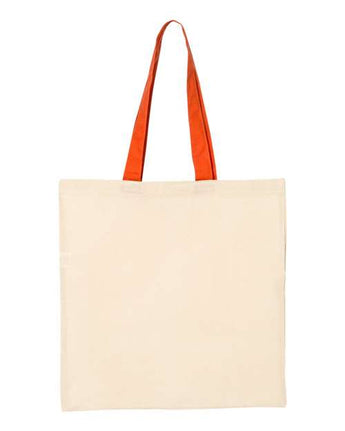 Pretreated Q-Tees QTB6000 Economical Tote with Contrast-Color Handles - Natural/ Orange