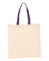 Pretreated Q-Tees QTB6000 Economical Tote with Contrast-Color Handles - Natural/ Purple
