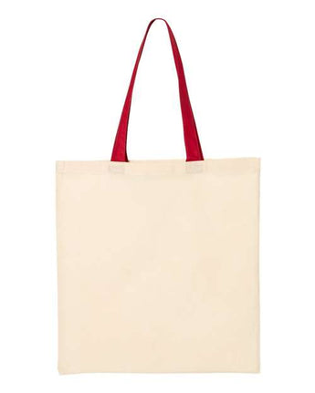 Pretreated Q-Tees QTB6000 Economical Tote with Contrast-Color Handles - Natural/ Red