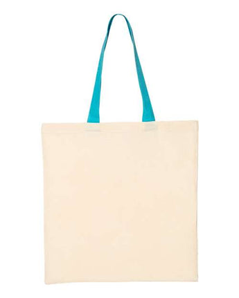 Pretreated Q-Tees QTB6000 Economical Tote with Contrast-Color Handles - Natural/ Turquoise - Back