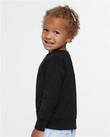 Pretreated Rabbit Skins 3317 Toddler Fleece Crewneck Sweatshirt - Black - On Model - Side