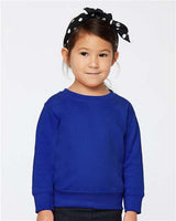 Pretreated Rabbit Skins 3317 Toddler Fleece Crewneck Sweatshirt - Royal - On Model