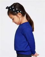 Pretreated Rabbit Skins 3317 Toddler Fleece Crewneck Sweatshirt - Royal - On Model - Side