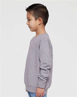 Pretreated Rabbit Skins 3317 Toddler Fleece Crewneck Sweatshirt - Heather - On Model - Side