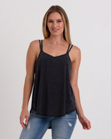 Pretreated U.S. Apparel YJY5082 Women's Strappy Tank - Black - Front
