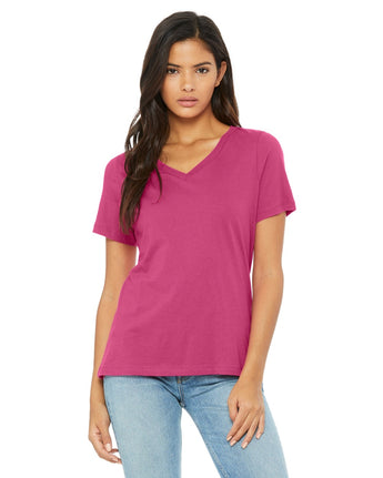 Pretreated BELLA+CANVAS 6405 Women's Relaxed Jersey V-Neck Tee - Berry - Front