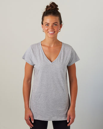 Pretreated Enza 02379 Ladies Essential Relaxed V-Neck Tee - Athletic Heather