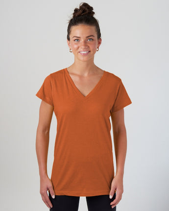 Pretreated Enza 02379 Ladies Essential Relaxed V-Neck Tee - Baked Clay