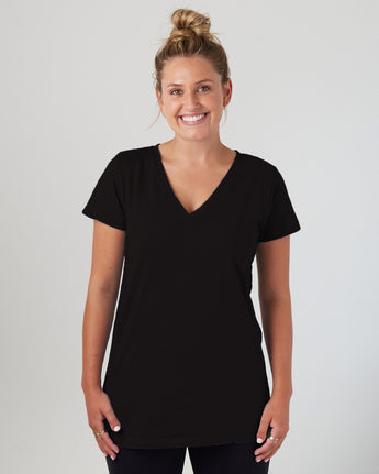 Pretreated Enza 02379 Ladies Essential Relaxed V-Neck Tee - Black