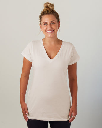 Pretreated Enza 02379 Ladies Essential Relaxed V-Neck Tee - Linen