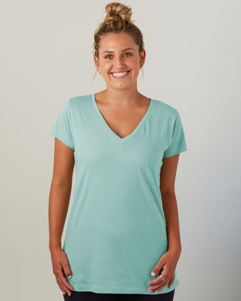 Pretreated Enza 02379 Ladies Essential Relaxed V-Neck Tee - Faded Seaglass