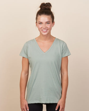 Pretreated Enza 02379 Ladies Essential Relaxed V-Neck Tee - Greenstone