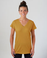 Pretreated Enza 02379 Ladies Essential Relaxed V-Neck Tee - Heather Mustard