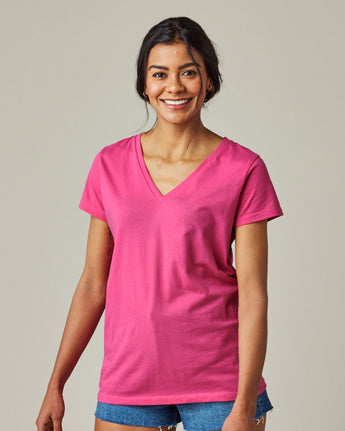 Pretreated Enza 02379 Ladies Essential Relaxed V-Neck Tee - Hot Pink