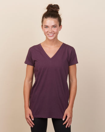 Pretreated Enza 02379 Ladies Essential Relaxed V-Neck Tee - Midnight Plum