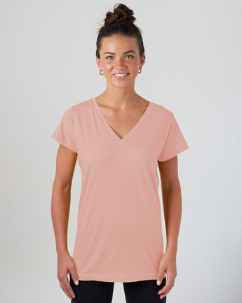 Pretreated Enza 02379 Ladies Essential Relaxed V-Neck Tee - Silver Pink