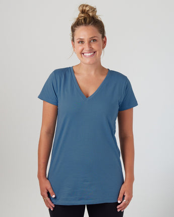 Pretreated Enza 02379 Ladies Essential Relaxed V-Neck Tee - Stella Blue