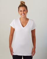 Pretreated Enza 02379 Ladies Essential Relaxed V-Neck Tee - White