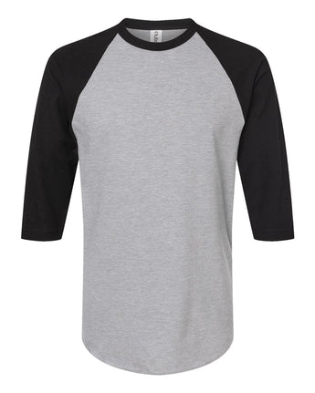 Pretreated Tultex 245 Fine Jersey Raglan T-Shirt - Heather Grey / Black