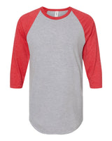 Pretreated Tultex 245 Fine Jersey Raglan T-Shirt - Heather Grey / Heather Red
