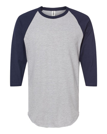 Pretreated Tultex 245 Fine Jersey Raglan T-Shirt - Heather Grey / Navy