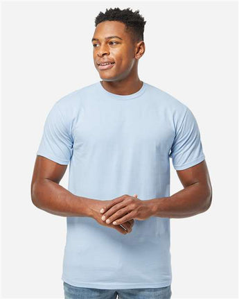 Pretreated Tultex 290 Unisex Heavyweight Jersey T-Shirt - Baby Blue - On Model