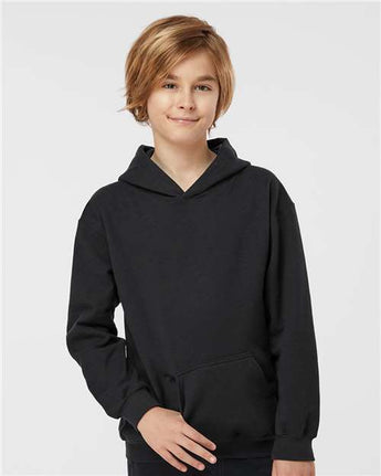 Pretreated Tultex 320Y Youth Hooded Sweatshirt - Black - On Model