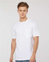 Pretreated Tultex 293 Unisex Heavyweight Jersey Pocket T-Shirt - White - On Model