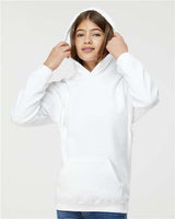 Pretreated Tultex 320Y Youth Hooded Sweatshirt - White - On Model