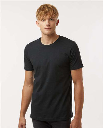Pretreated Tultex 602CVC Unisex Combed CVC T-Shirt - Heather Black - On Model
