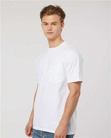 Pretreated Tultex 293 Unisex Heavyweight Jersey Pocket T-Shirt - White - On Model - Side