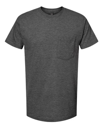 Pretreated Tultex 293 Unisex Heavyweight Jersey Pocket T-Shirt - Heather Charcoal