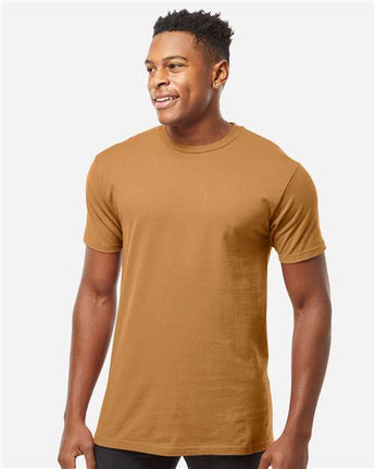 Pretreated Tultex 290 Unisex Heavyweight Jersey T-Shirt - Camel - On Model
