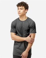 Pretreated Tultex 293 Unisex Heavyweight Jersey Pocket T-Shirt - Heather Charcoal - On Model