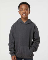 Pretreated Tultex 320Y Youth Hooded Sweatshirt - Heather Charcoal - On Model