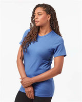 Pretreated Tultex 602CVC Unisex Combed CVC T-Shirt - Heather Columbia Blue - On Model - Side