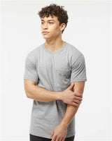 Pretreated Tultex 293 Unisex Heavyweight Jersey Pocket T-Shirt - Heather Grey - On Model