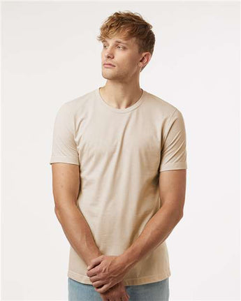 Pretreated Tultex 602CVC Unisex Combed CVC T-Shirt - Heather Cream - On Model