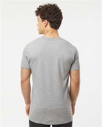 Pretreated Tultex 293 Unisex Heavyweight Jersey Pocket T-Shirt - Heather Grey - On Model - Back