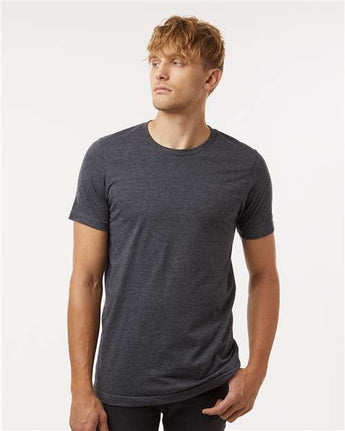 Pretreated Tultex 602CVC Unisex Combed CVC T-Shirt - Heather Dark Grey - On Model