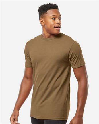 Pretreated Tultex 290 Unisex Heavyweight Jersey T-Shirt - Desert Brown - On Model - Side