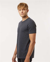 Pretreated Tultex 602CVC Unisex Combed CVC T-Shirt - Heather Dark Grey - On Model - Side