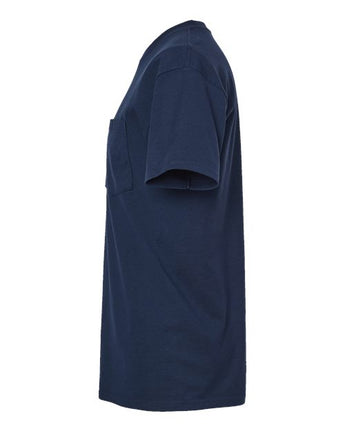 Pretreated Tultex 293 Unisex Heavyweight Jersey Pocket T-Shirt - Navy - Side