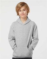 Pretreated Tultex 320Y Youth Hooded Sweatshirt - Heather Grey - On Model