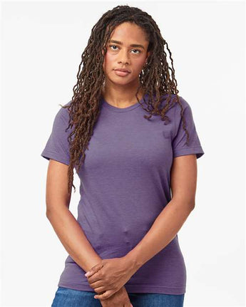 Pretreated Tultex 602CVC Unisex Combed CVC T-Shirt - Heather Deep Purple - On Model