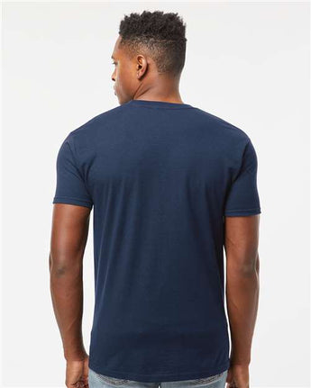 Pretreated Tultex 293 Unisex Heavyweight Jersey Pocket T-Shirt - Navy - On Model - Back