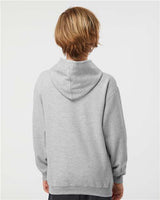 Pretreated Tultex 320Y Youth Hooded Sweatshirt - Heather Grey - On Model - Back