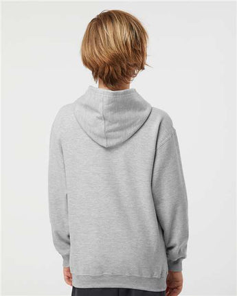 Pretreated Tultex 320Y Youth Hooded Sweatshirt - Heather Grey - On Model - Back