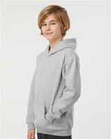 Pretreated Tultex 320Y Youth Hooded Sweatshirt - Heather Grey - On Model - Side